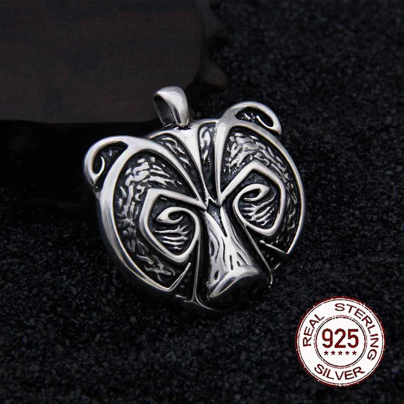 925 Sterling Silver Viking Bear Pendant Nekclace with real leather chain and keel chain as gift