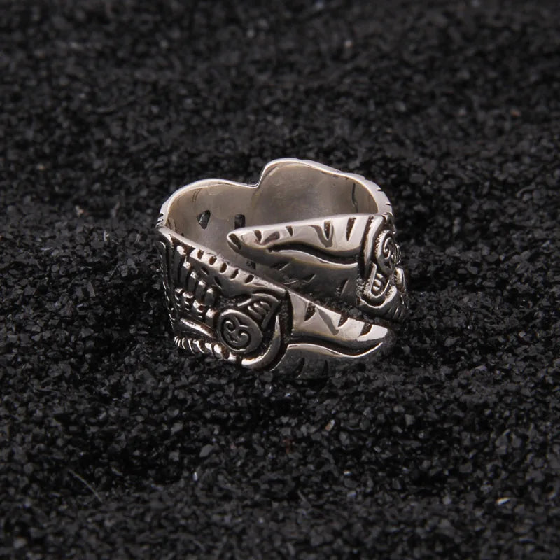 925 sterling silver Viking Double Wolf adjustable ring as gift