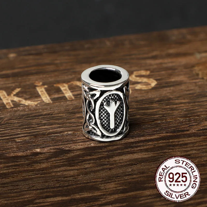 S925 Sterling Silver Viking beard Beads Hair Beads with keel chain and cow leather chain and vintage wood box as gift