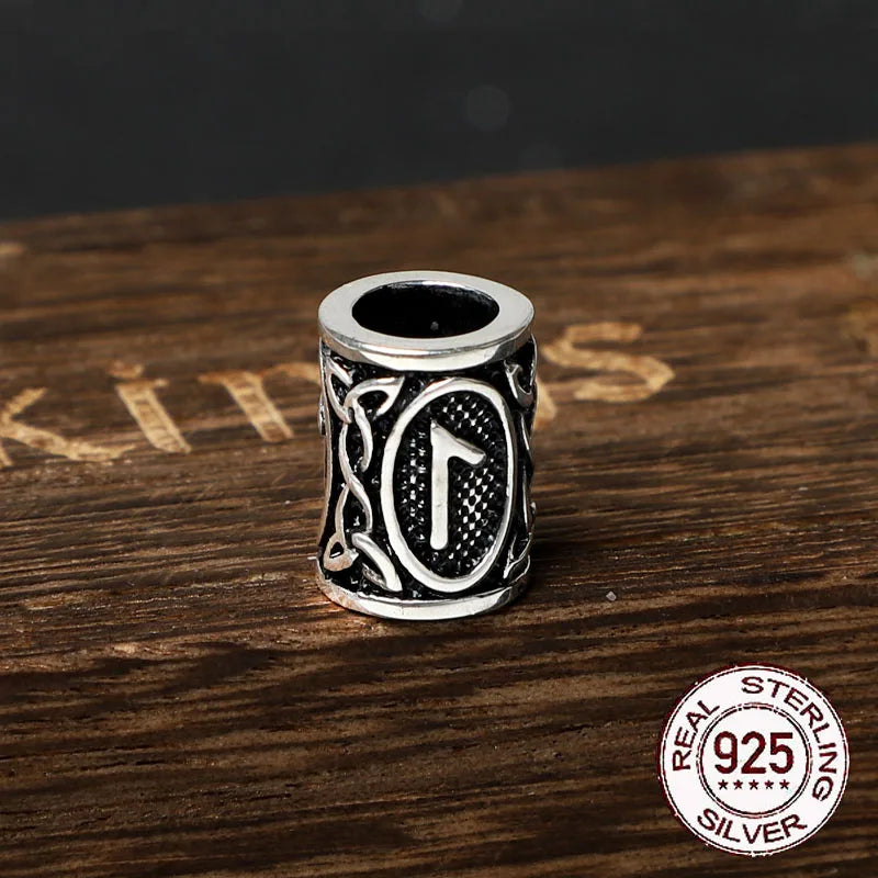 S925 Sterling Silver Viking beard Beads Hair Beads with keel chain and cow leather chain and vintage wood box as gift