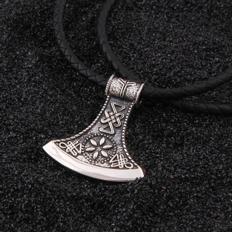 925 sterling silver Viking Vegvisir rune and Celtic knot ax necklace with keel necklace and leather chain and wood box as gift