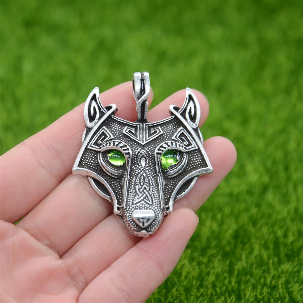 Blue Green Eyes Wolf Pendant Viking