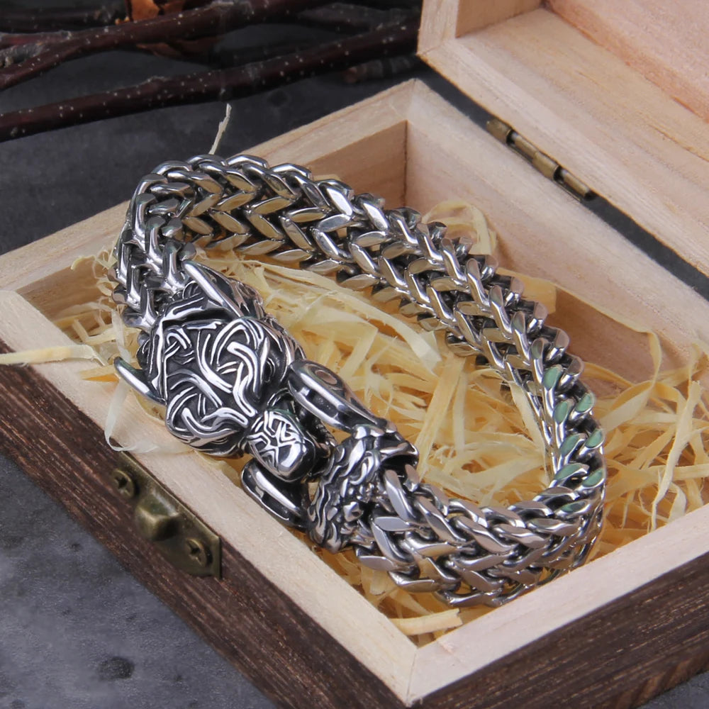 New Viking Ouroboros vintage punk bracelet for men stainless steel fashion Jewelry hippop street culture with wooden box