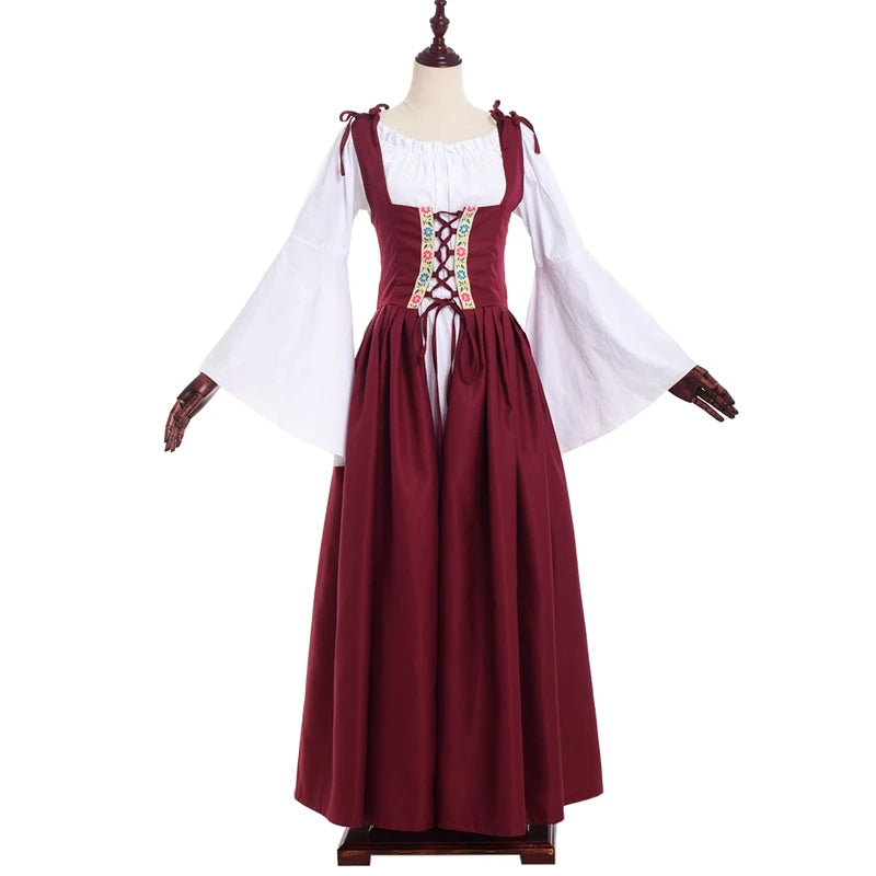 Women Viking Cosplay Costume Dress Medieval Pirate Halloween Irish Corset Gown Outfit