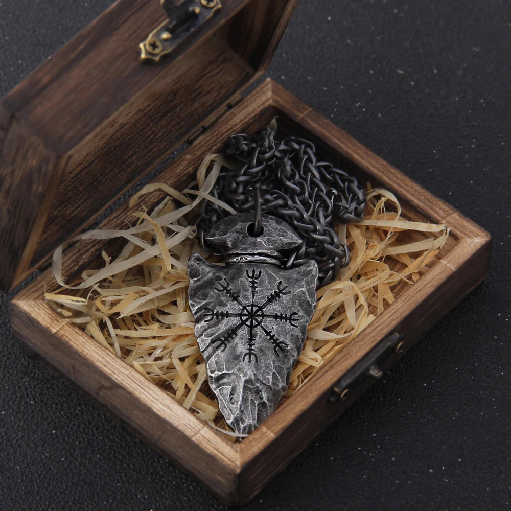 stainless steel Viking dragon spear Pendant Necklace with really cow leather chain As Men Gift with wooden box as gift