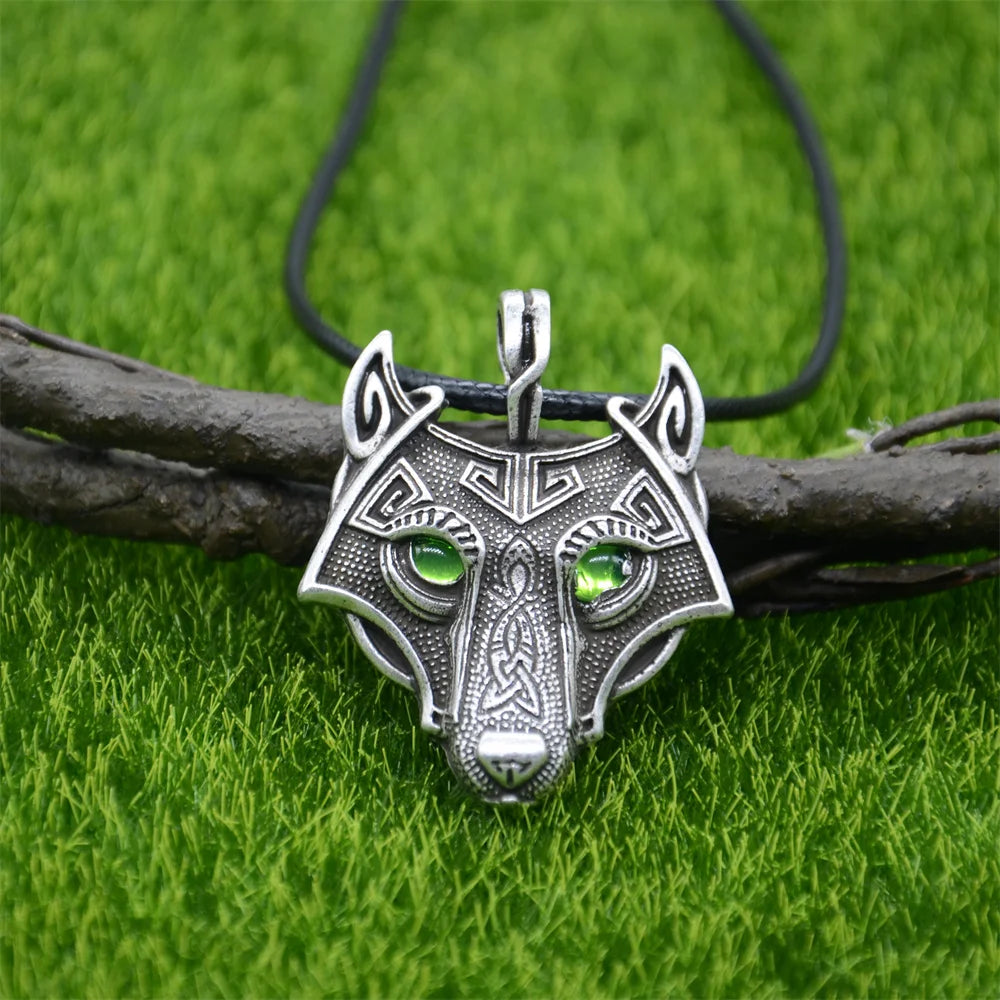 Blue Green Eyes Wolf Pendant Viking