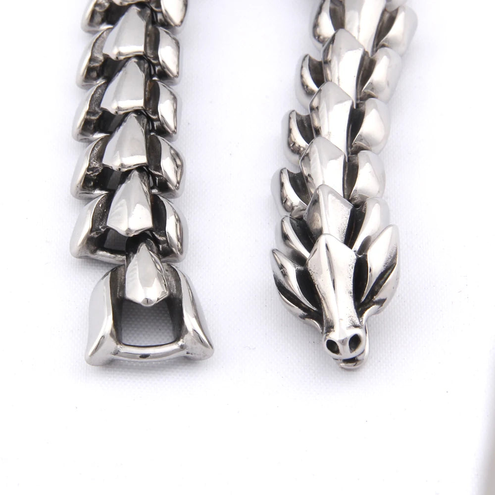 Viking Ouroboros vintage punk bracelet for men sterling silver super Jewelry hippop street culture with wooden box