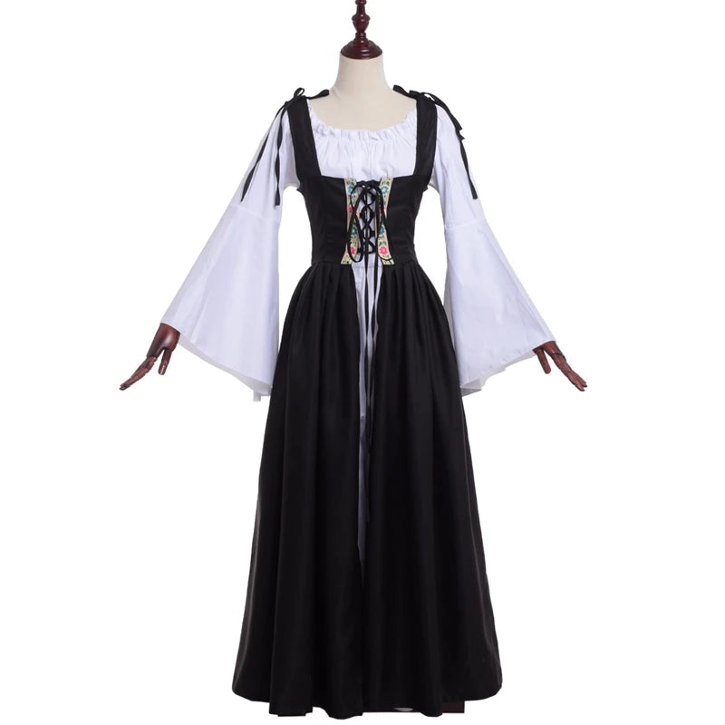Women Viking Cosplay Costume Dress Medieval Pirate Halloween Irish Corset Gown Outfit