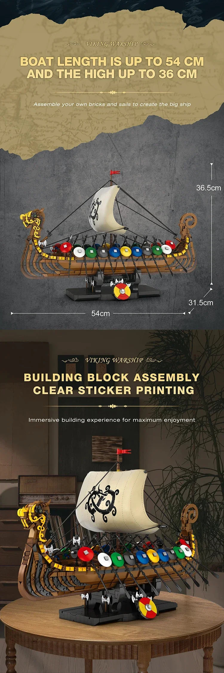 2547PCS Viking Warship Building Blocks Pirate Keelboat Model Bricks Desktop Collection Decoration Diy Toy For Kids Holiday Gifts
