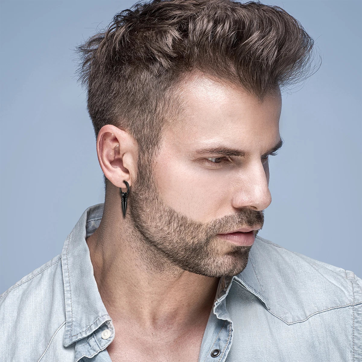 BONISKISS Cross Hollow Chain Stainless Steel Earrings Hoop Huggie Hinged Viking Runes Retro Gothic Ear Stud Men Women Unisex