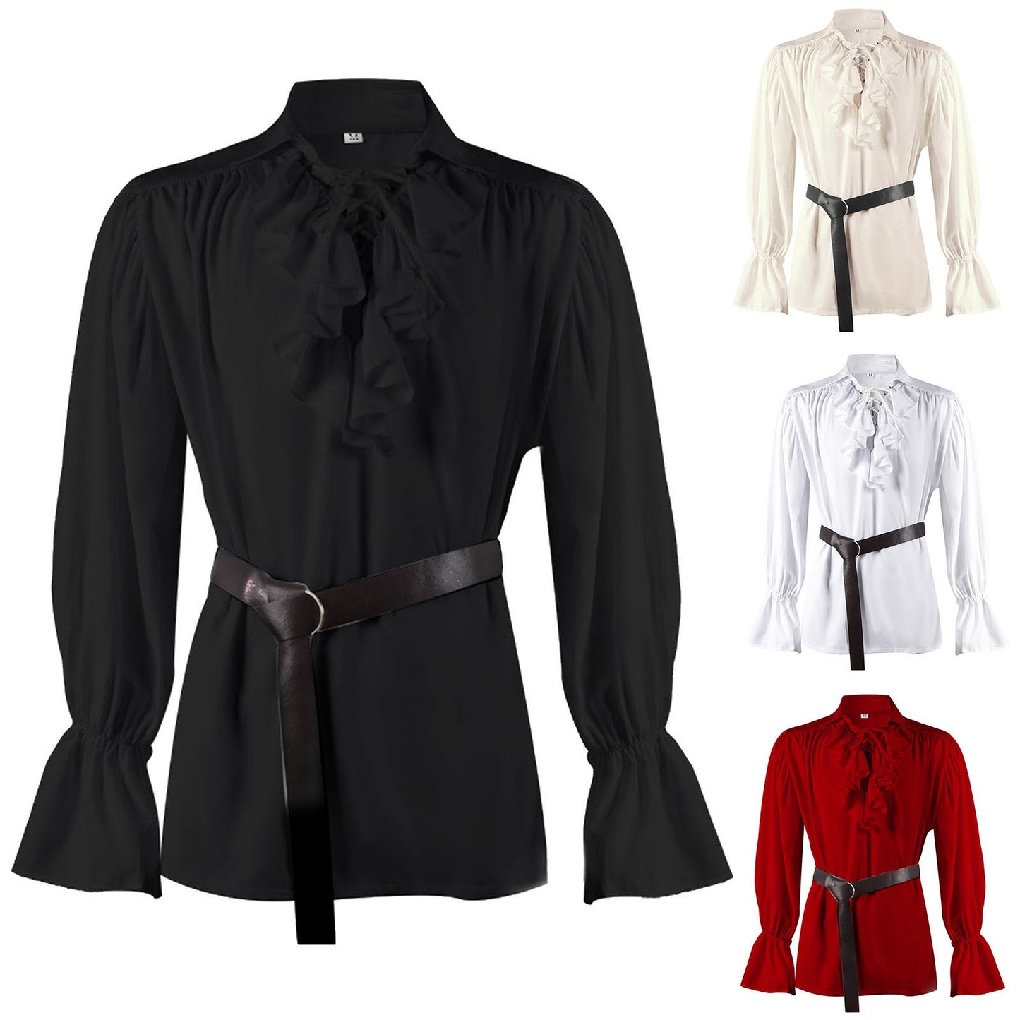 Medieval Viking Pirate Shirts Tops Halloween Costumes Steampunk Gothic Blouse Tops Adult Men Renaissance Cosplay Costume