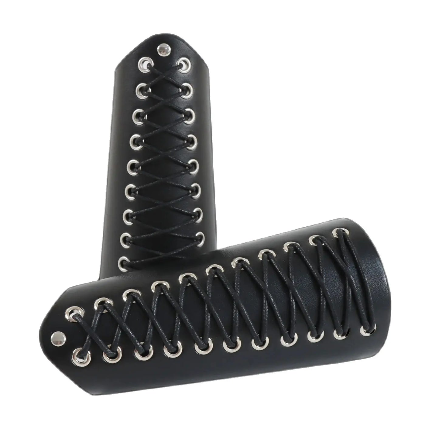 2pcs Black Lace-Up Viking Wristbands PU Leather Medieval Bracer Arm Guards For Renaissance Faire Halloween Cosplay Costume