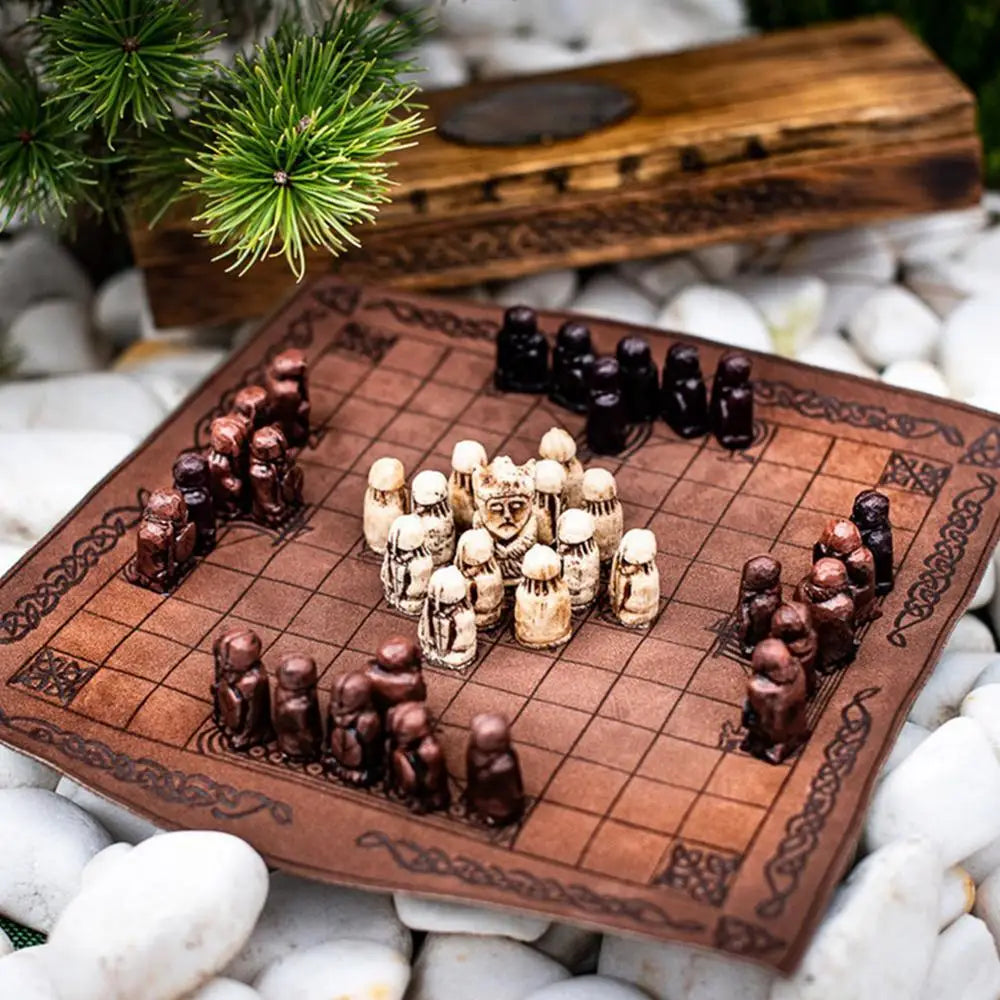 Viking Game Chess Set Traditional Two-Player Strategy Board Game Folding Chess Board Resin Chess Pieces Entertainment