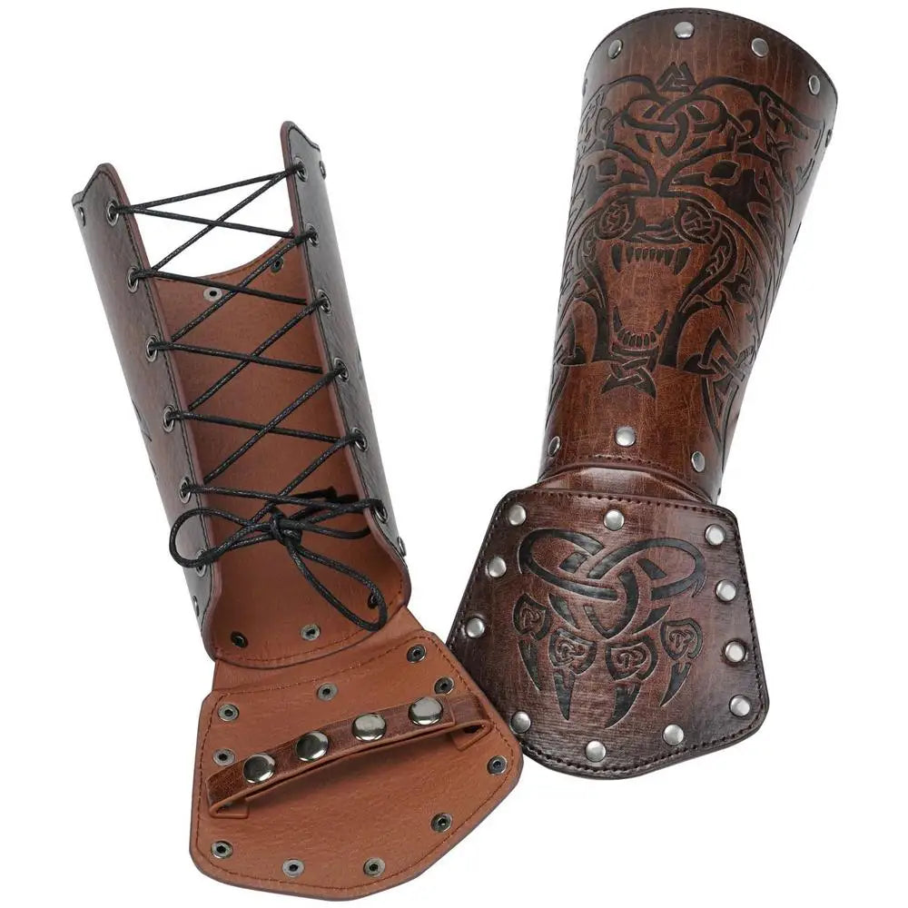 Medieval Arm Gauntlets Feather Viking Wrist And Hand Bracer Nordic Viking Style Hand Guard Costume For Playing Roles For Cosplay