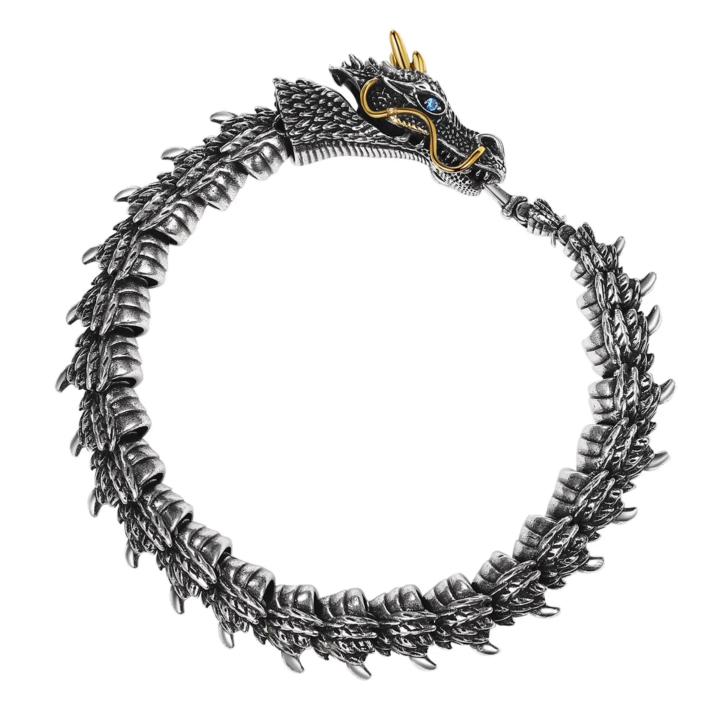 BONISKISS Men's Superior Dragon Bracelet Flexible Bendable Stainless Steel Snake Chain Charming Vintage Jewellery Unique Gift