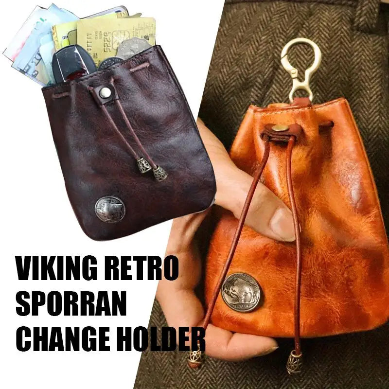 1pc viking sporran mini Soft Retro style Handcrafted Genuine Cowhide Change Holder Pouch Coin Purse Keychain for men and women