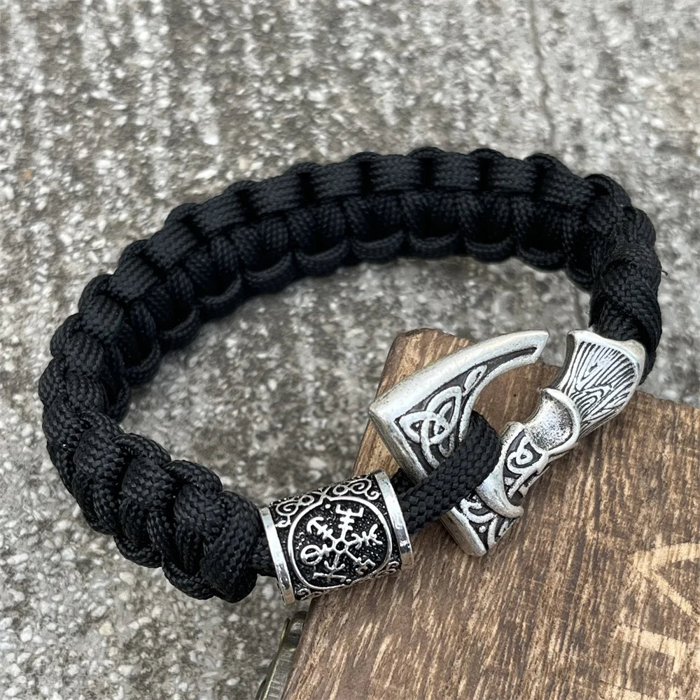 Slavic Perun Axe Norse Runes Trinity Bead Paracord Jewelry Viking Bracelet