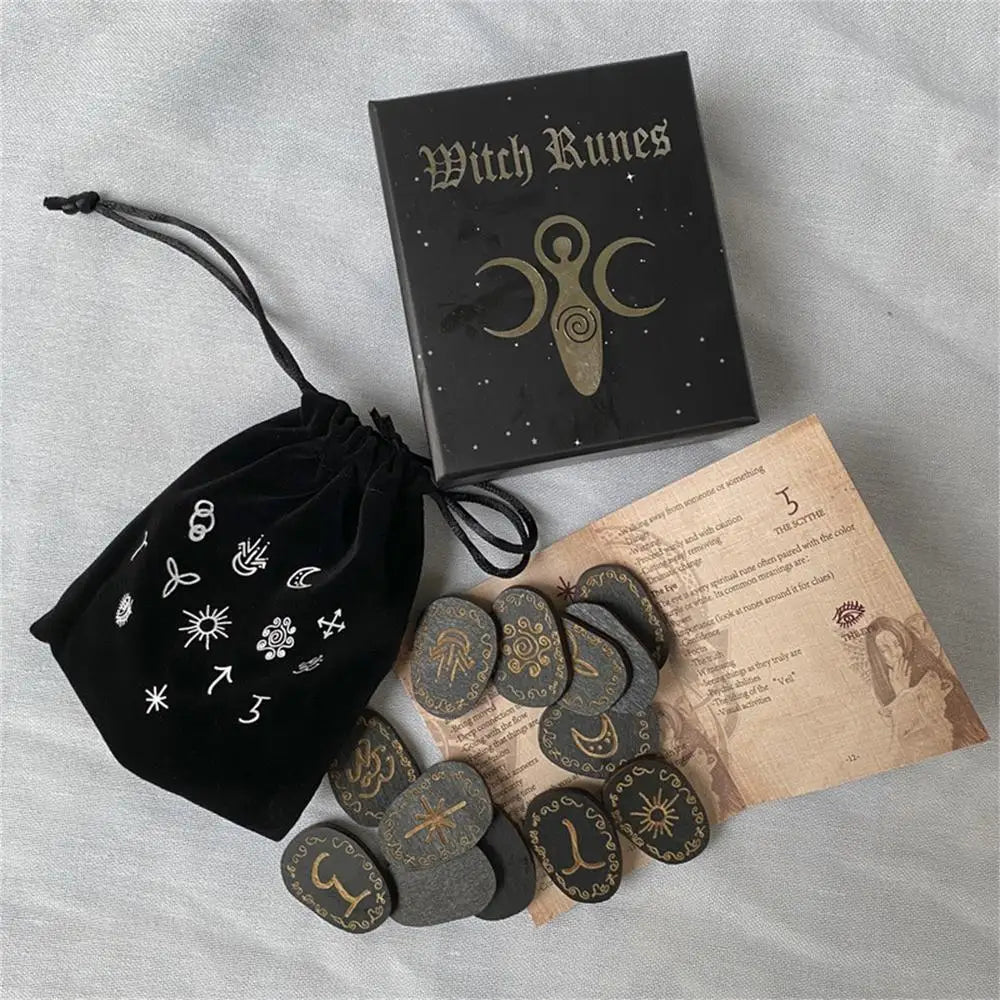 Wooden Rune Divination Game Set Rune Stones With Storage Bag Black Divination Props Set With Storage Bag Norse Runes