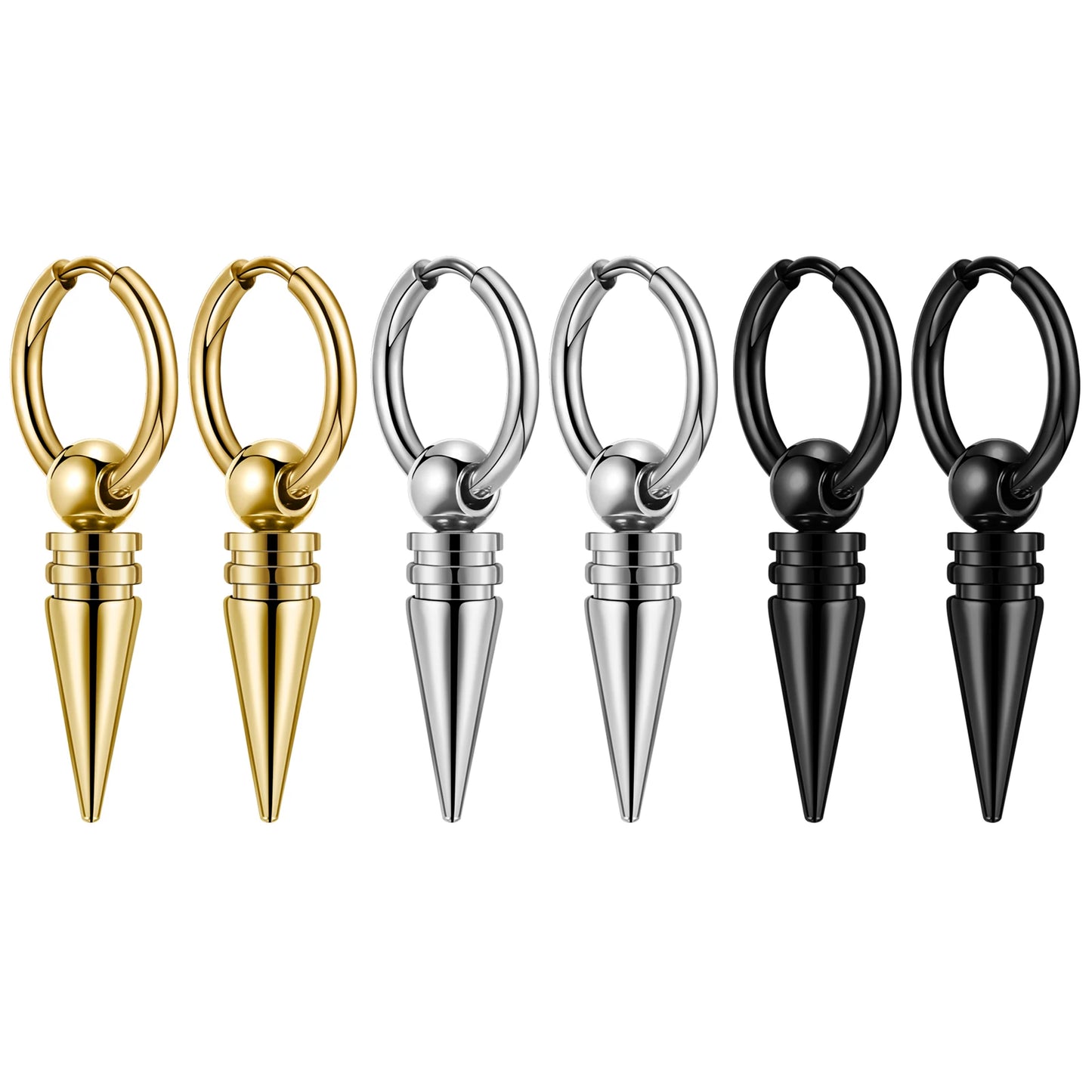 BONISKISS Cross Hollow Chain Stainless Steel Earrings Hoop Huggie Hinged Viking Runes Retro Gothic Ear Stud Men Women Unisex