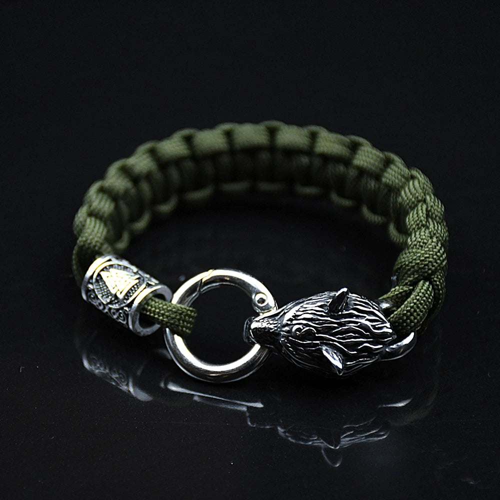 Stainless Steel Celts Wolf Bracelets Norse Vikings Runes Paracord Jewelry