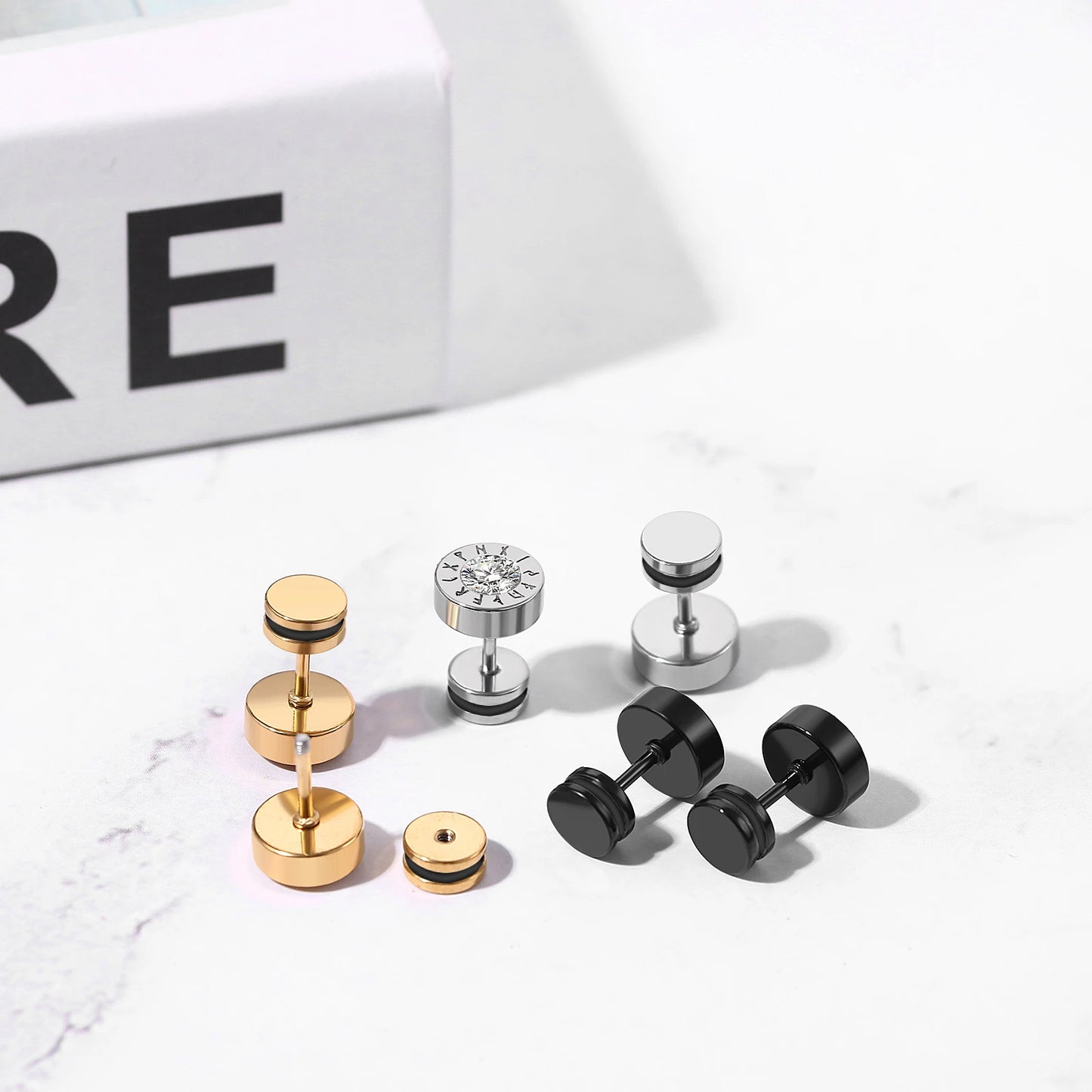 BONISKISS Men's Viking stainless steel earrings Nordic style compass rune embellished punk earrings set jewelry gift