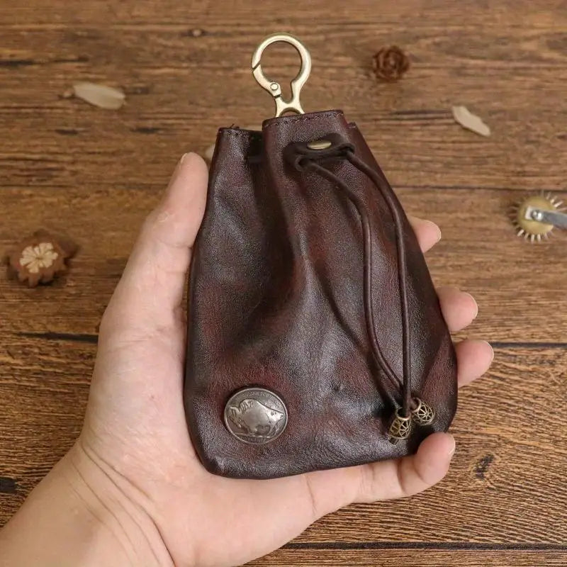 1pc viking sporran mini Soft Retro style Handcrafted Genuine Cowhide Change Holder Pouch Coin Purse Keychain for men and women