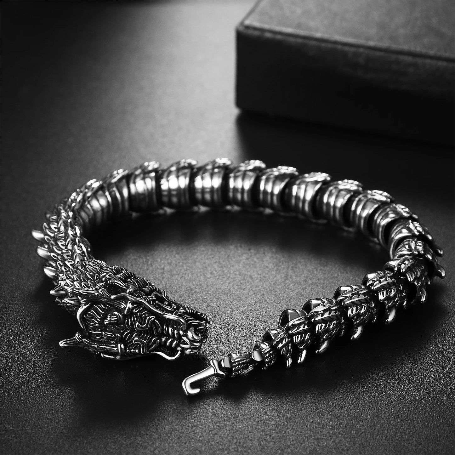 BONISKISS Men's Superior Dragon Bracelet Flexible Bendable Stainless Steel Snake Chain Charming Vintage Jewellery Unique Gift