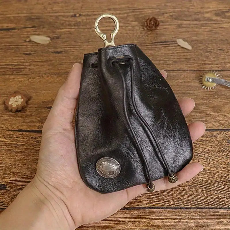 1pc viking sporran mini Soft Retro style Handcrafted Genuine Cowhide Change Holder Pouch Coin Purse Keychain for men and women