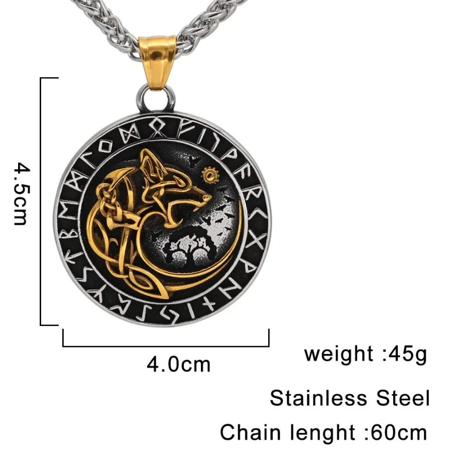 Viking Wolf Rune Pendant Necklace Trendy Men Long