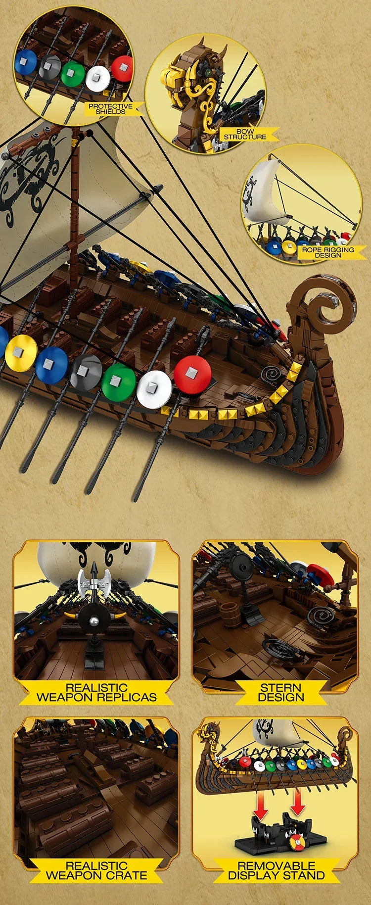 2547PCS Viking Warship Building Blocks Pirate Keelboat Model Bricks Desktop Collection Decoration Diy Toy For Kids Holiday Gifts