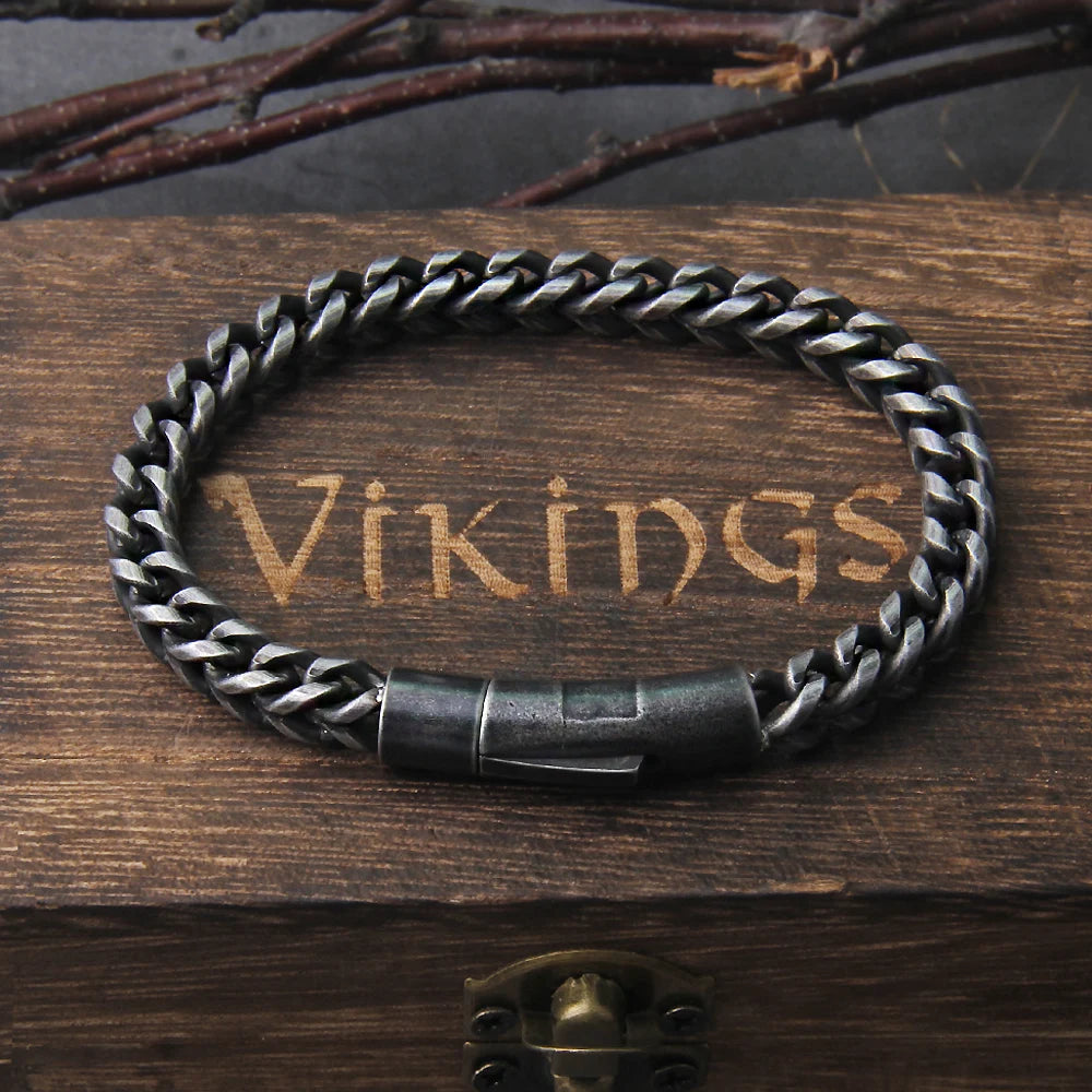 Vintage Chain Link Men Bracelet Handmade Punk Rock Stainless Steel Motorcycle Bracelets Male Hand Jewelry Boyfriend with box
