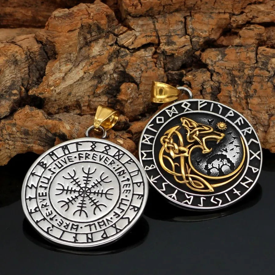 Viking Wolf Rune Pendant Necklace Trendy Men Long