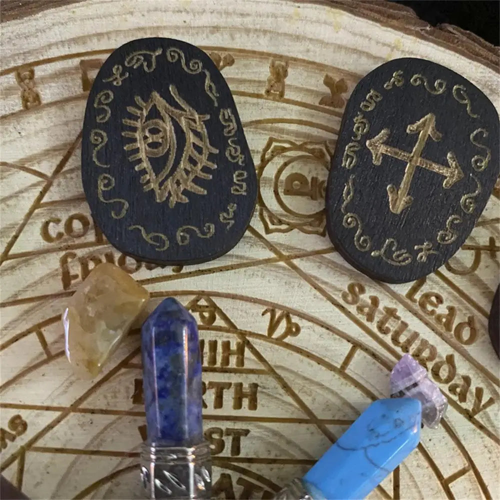 Wooden Rune Divination Game Set Rune Stones With Storage Bag Black Divination Props Set With Storage Bag Norse Runes