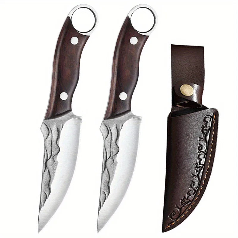 2PCS Kitchen Utility Butcher High Carbon Steel Stainless Steel Cleavers Meat Boning Slicing Chef Knives