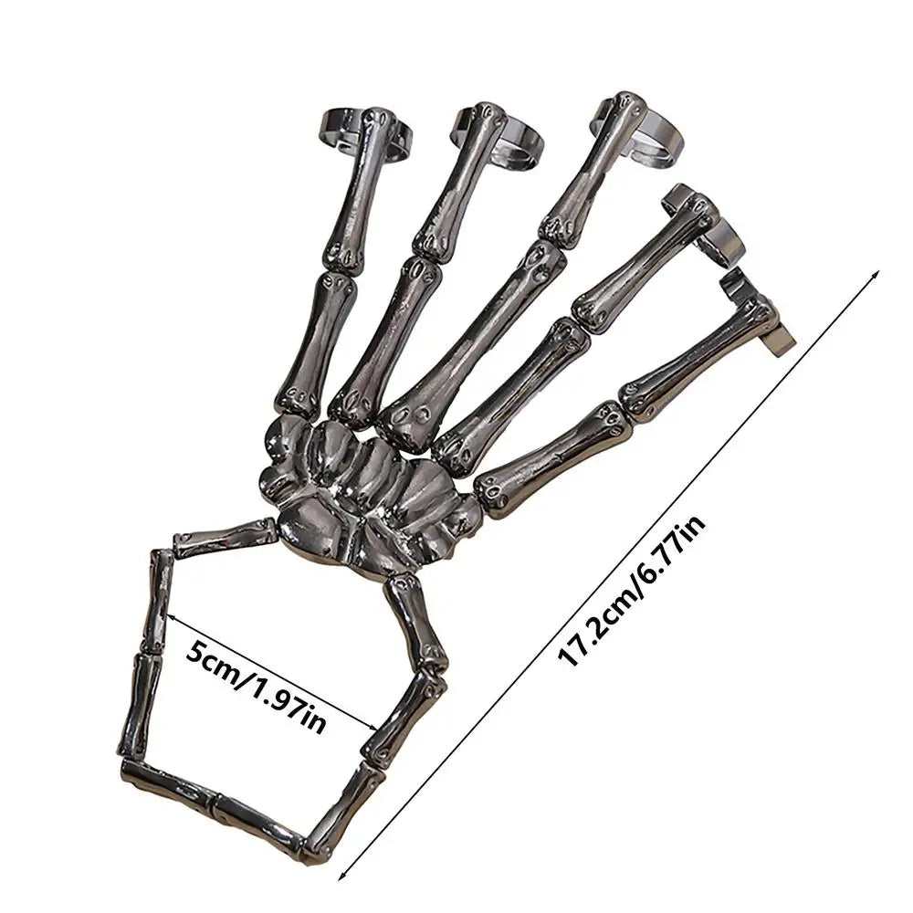 Creative Punk Skeleton Hand Bone Versatile Five Finger Ring Bracelet Adjustable One Chain Bracelet Halloween Bracelet Unisex