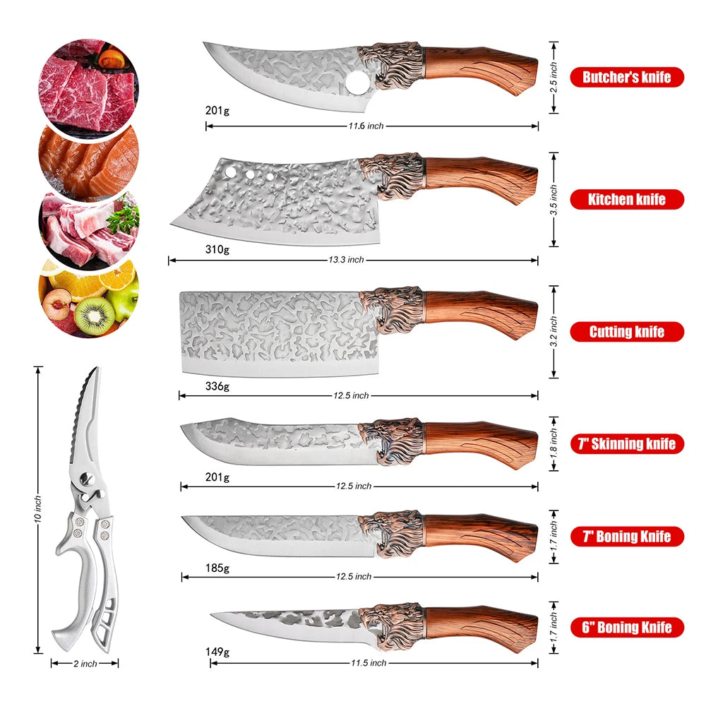7pcs kitchen set knives, brown dragon head knives, high-quality chef knives, high hardness, high-quality steel, sharp and durabl