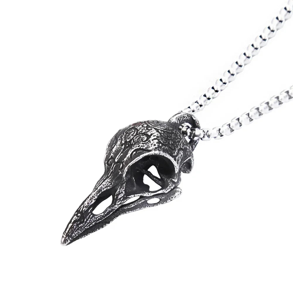 Nordic Stainless Steel Raven Skull Necklace Viking