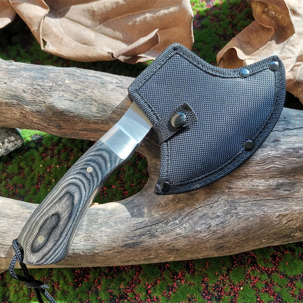 Portable Tactical Stainless Steel Camping Hunting Survival Axe with Colored Wooden Handle - Lightweight Outdoor Defense Tool