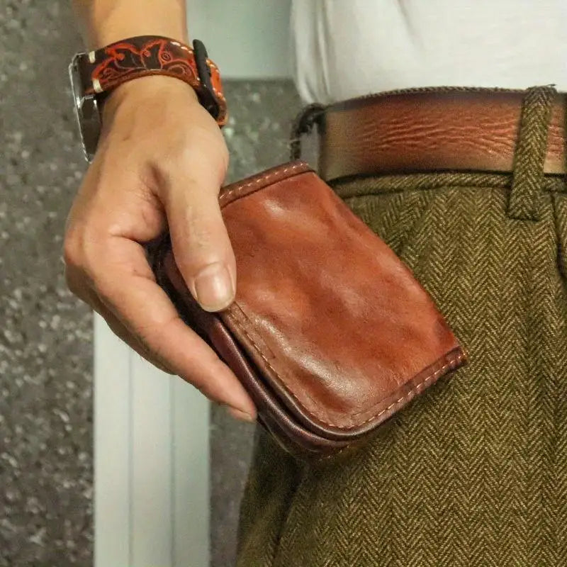 1pc Viking Sporran Retro Style Handcrafted Leather Genuine Cowhid Card Wallet Card Case Pouch Coin Purse Wallet