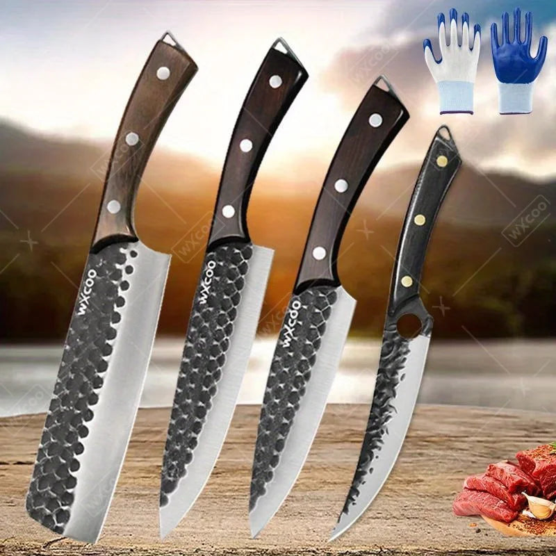 3PCS/5PCS Professional Kitchen Chef Knife Set High Quality Stainless Steel Handmade Boning Knife Sharp Meat Cleaver Nitrile