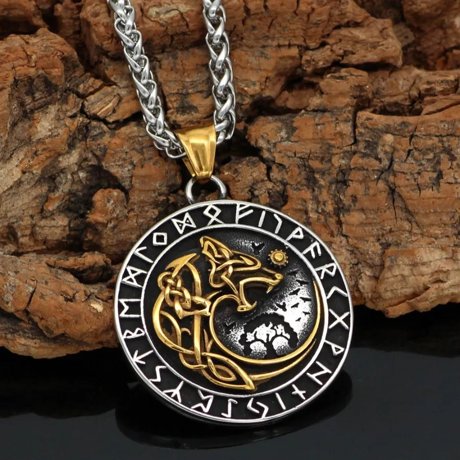 Viking Wolf Rune Pendant Necklace Trendy Men Long