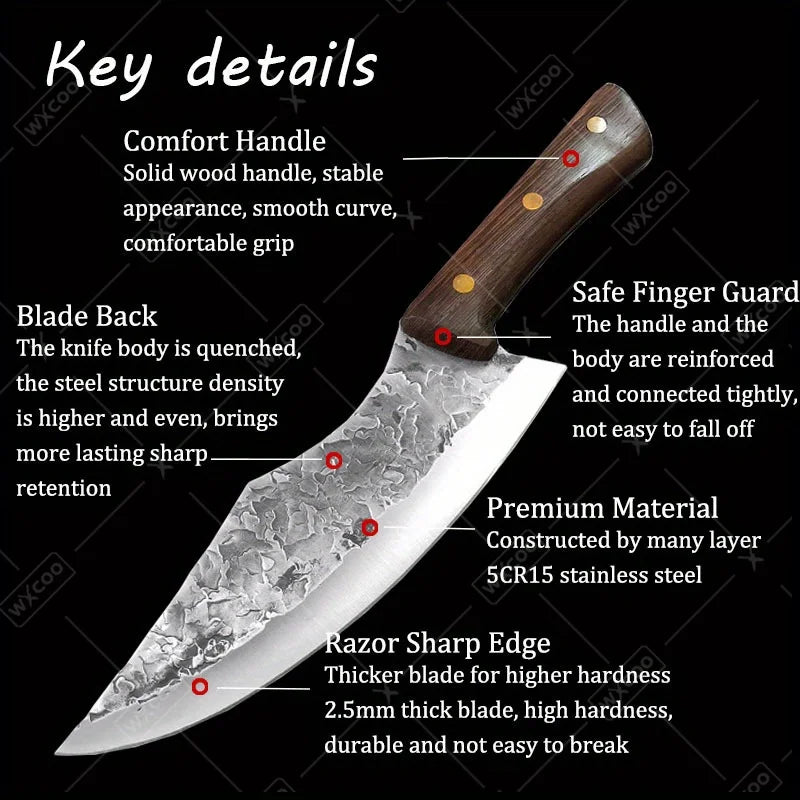 2PCS Professional Kitchen Chef Knife Set Forged Stainless Steel Boning Knife Multipurpose Butcher Knife Cooking Knife Cleaver