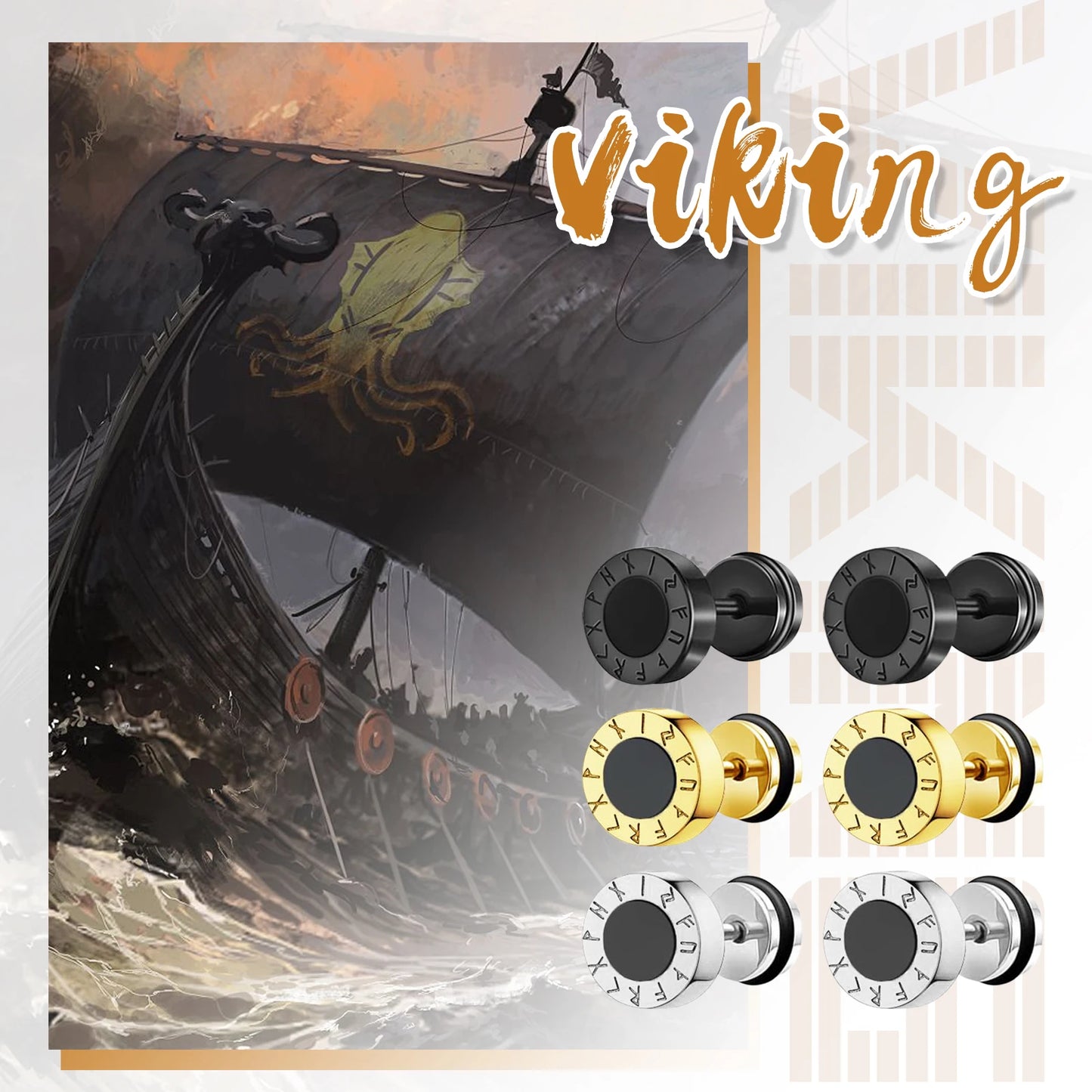 Viking stainless steel earrings Nordic Compass