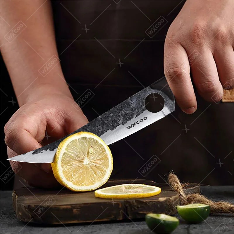1 PC High Carbon Steel Boning Knife with Sheath Professional Kitchen Knife Multipurpose Fruit Vegetable Meat Fish Cleaver Sharp