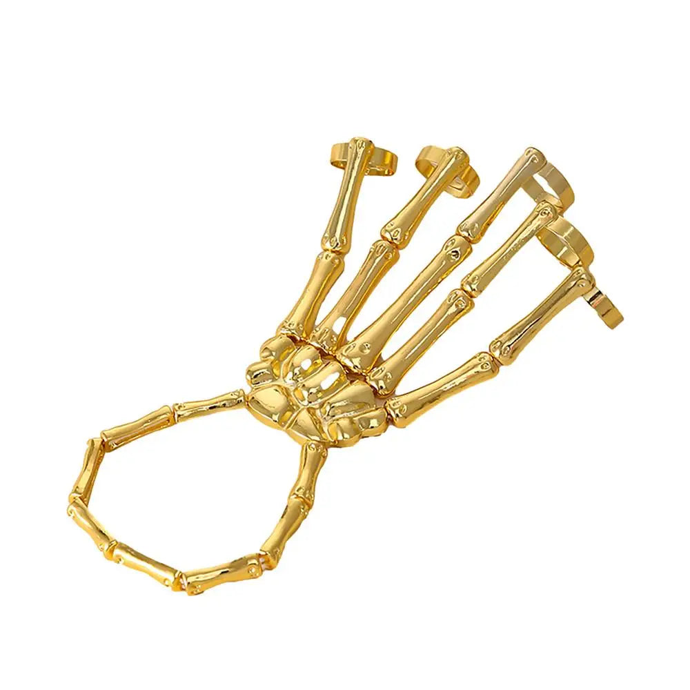 Creative Punk Skeleton Hand Bone Versatile Five Finger Ring Bracelet Adjustable One Chain Bracelet Halloween Bracelet Unisex