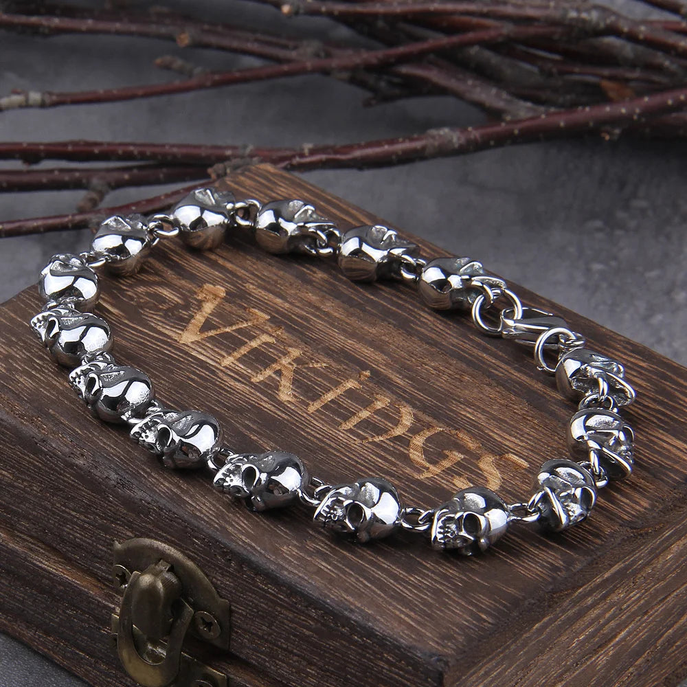 Gun Black Stainless Steel Skull Bracelet