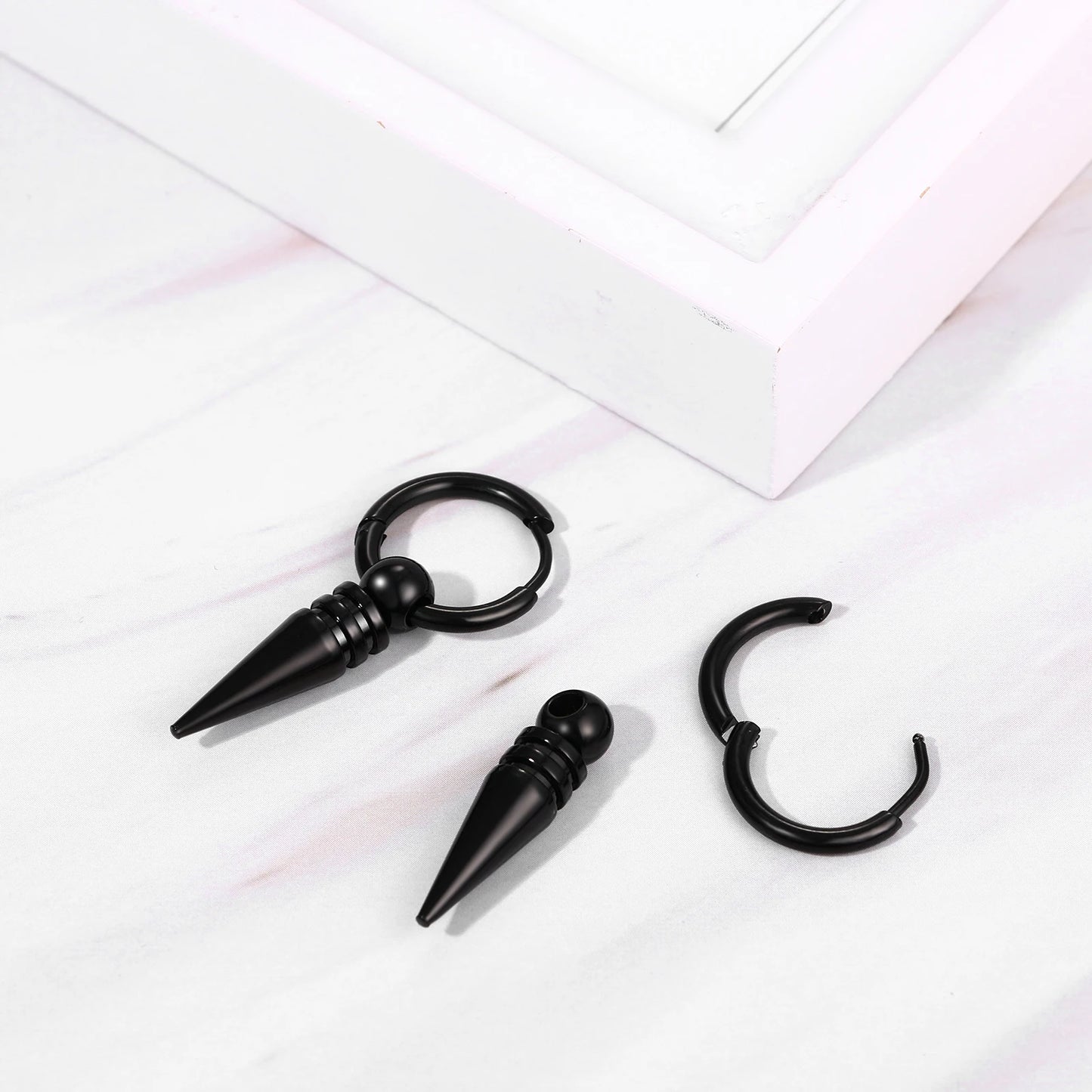 BONISKISS Cross Hollow Chain Stainless Steel Earrings Hoop Huggie Hinged Viking Runes Retro Gothic Ear Stud Men Women Unisex