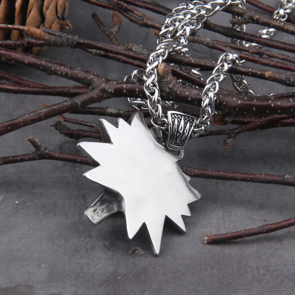 Stainless Steel Viking jewelry Wizard 3 Wild Hunt Game pendant necklace Geralt wolf head necklace with wooden box