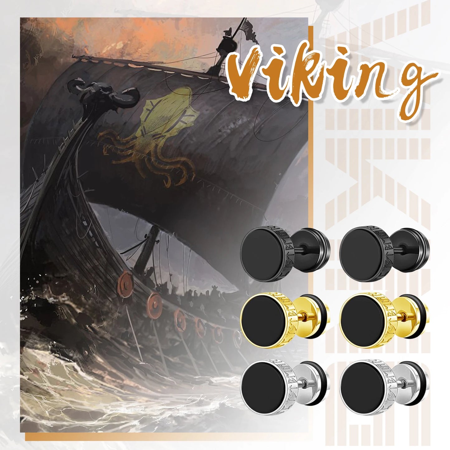 Viking stainless steel earrings Nordic Compass