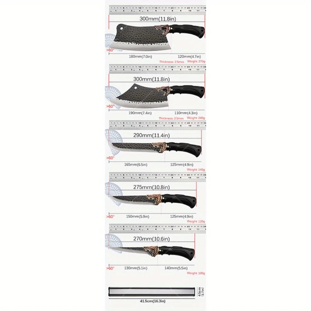 1/5/6PCS Handmade Chef Knife Set Stainless Steel Kitchen Knives Professional Multipurpose Beef Boning Sashimi Utility Cutting